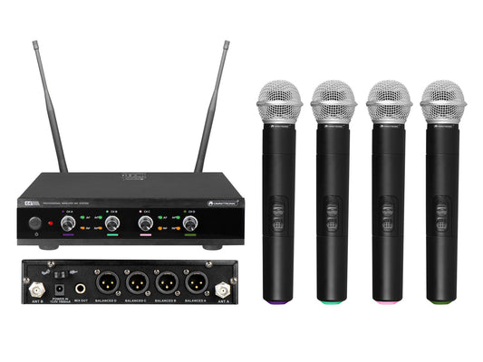 Omnitronic UHF E4-Wireless rinkinys su 4 mikrofonais 